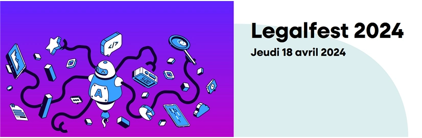 Table-ronde Legal Fest 2024 : IA en Santé entre enjeux éthiques, juridiques et opportunités sur fond violet.