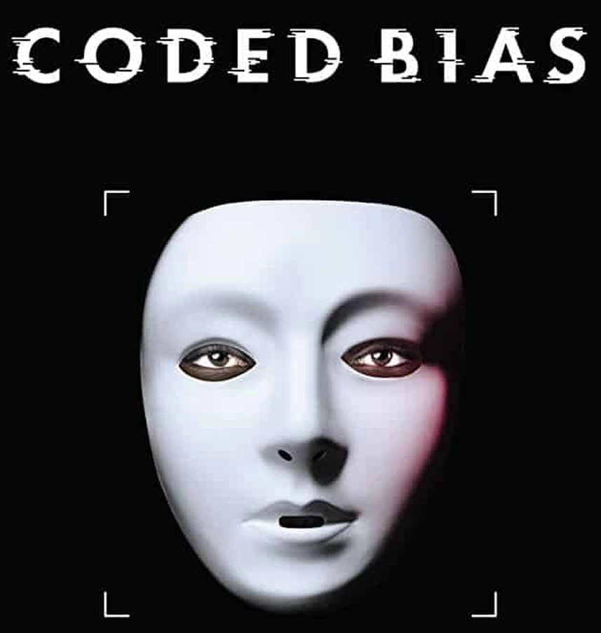 cine-debat-coded-bias-au-chateau-des-ducs-de-bretagne-althenas Affiche du ciné-débat Coded Bias avec un masque blanc de reconnaissance faciale sur fond noir et le titre du film.