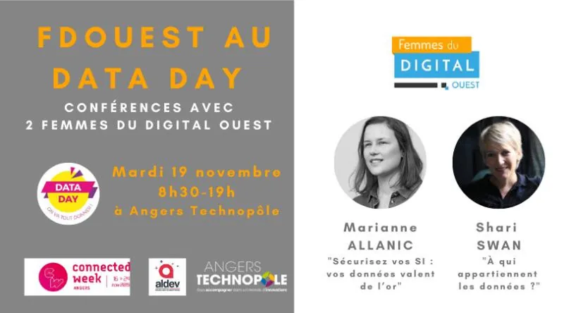 Visuel du Data Day avec portraits de Marianne Allanic et Shari Swan pour la Connected Week d'Angers le 19 novembre.