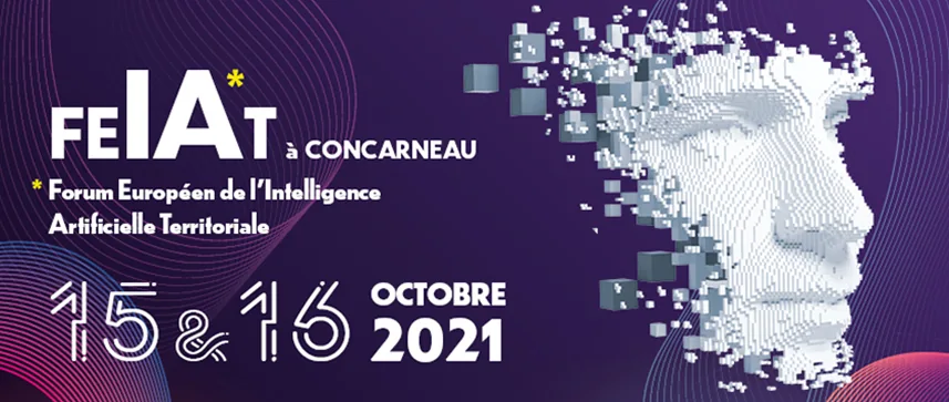 Bannière du Forum Européen de l'Intelligence Artificielle Territoriale à Concarneau les 15 et 16 octobre 2021.