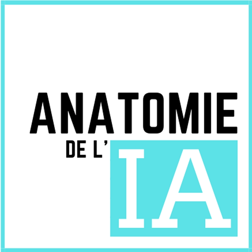 Logo du podcast Anatomie de l'IA encadré de bleu cyan avec typographie noire et sigle IA blanc.