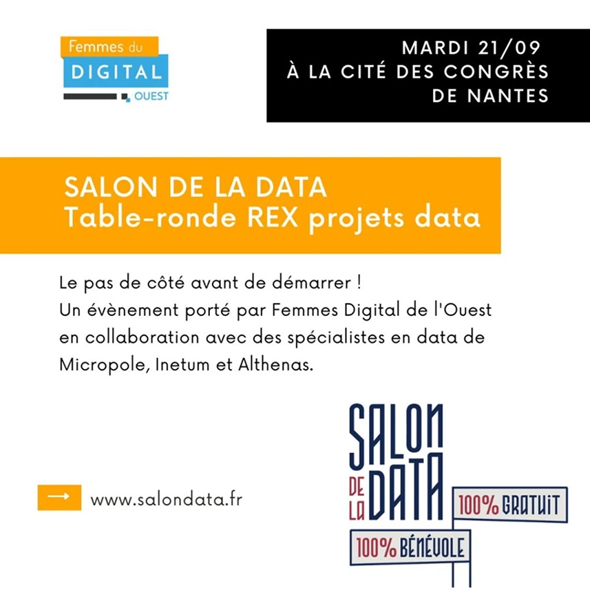 Visuel du Salon de la Data 2021 pour la table-ronde REX projets data à la Cité des Congrès de Nantes le 21/09.